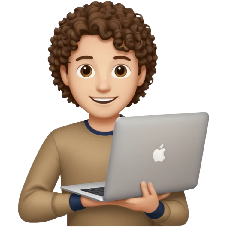 guy with curly hair and skin tone a little bit white, with a macbook emoji