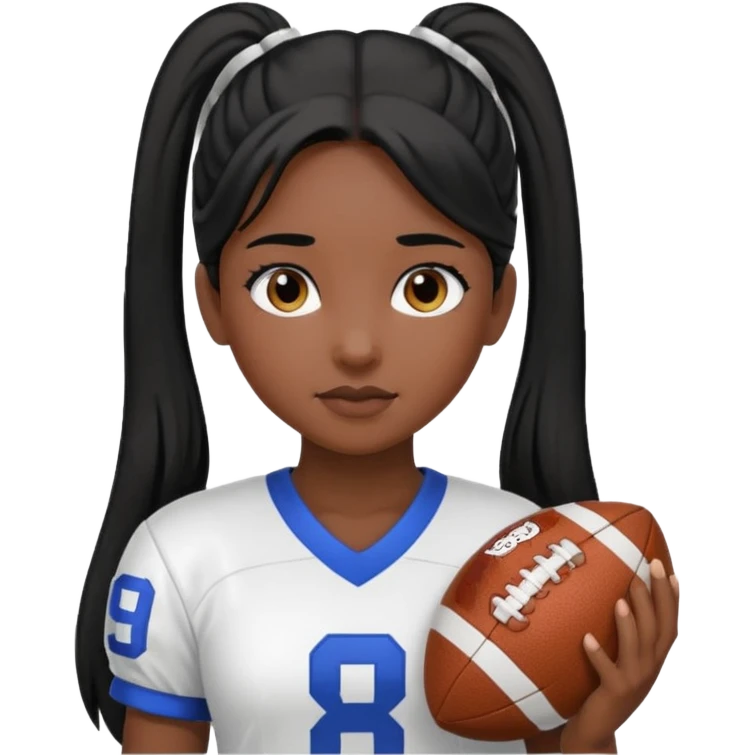 girl tha plays football black hair long pony tail white emoji