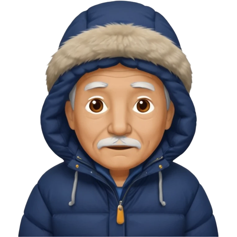old man in navy puffy winter coat emoji