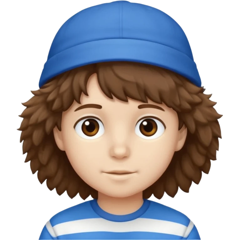 brown fluffy hair kid with blue and white hat emoji