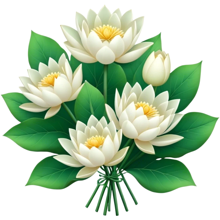bouquet white lotus,stem, leaf emoji