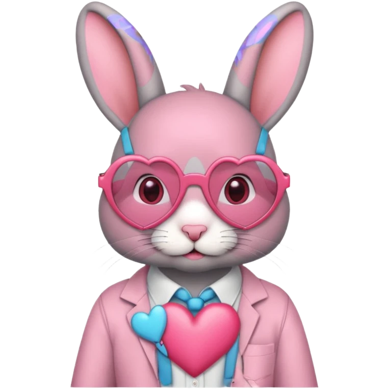 Gray bunny wearing heart-shaped glasses, half body with shirt emoji
