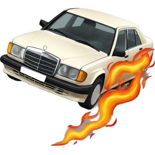 A MERCEDES 190E shooting flames emoji