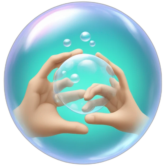 two clear transparent soap bubbles chlorinate each other's hands emoji