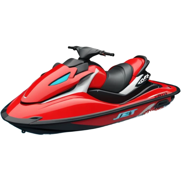 jet ski (red black and white all in the same amount. maybe a red a bit more dominant) on the sea. show the sea under the jet ski - blue with turquoise. no sky - white background instead emoji