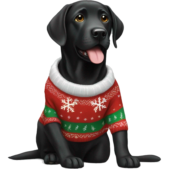 Black lab wearing Christmas sweater  emoji