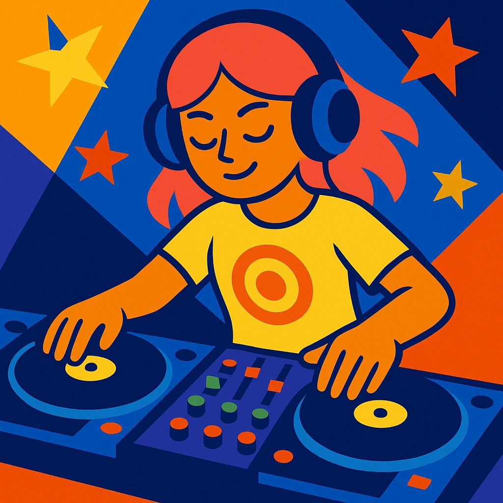 girl playing DJ set emoji