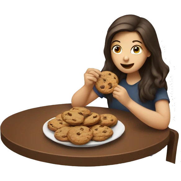 brunette eating a cookie emoji