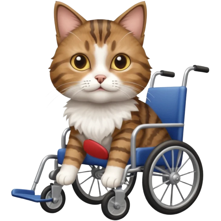 disabled brown tabby and white cat using cat wheelchair emoji