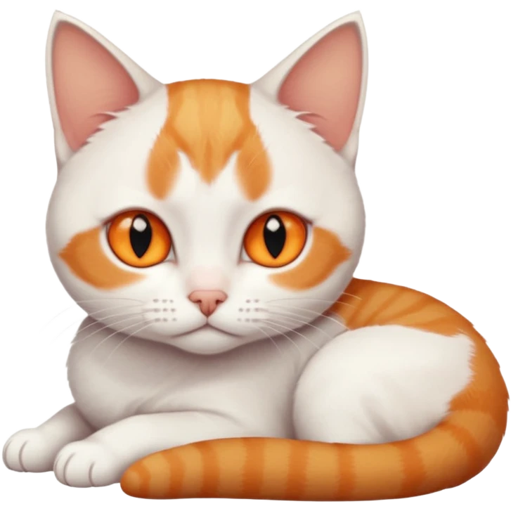 full body sad tiny short hair ginger and white cat with orange eyes lying down emoji