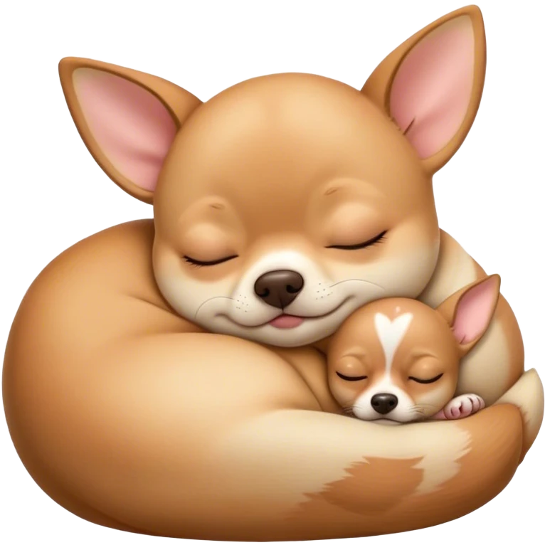 Cinematic Chubby Sleeping Fawn Chihuahua Portrait Emoji, Chubby and serene, with a petite, adorable build and a smooth fawn coat, eyes gently closed in peaceful slumber, Simplified yet irresistibly endearing features, highly detailed, glowing with a gentle, dreamy glow, high shine, relaxed and content, stylized with a touch of whimsy, bright and heartwarming, soft glowing outline, capturing the essence of a blissfully sleepy companion, so comically serene it feels like it could roll out of the screen and snore with adorable charm! emoji