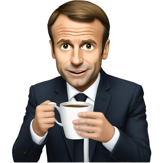 Emmanuel Macron drinking coffee from cup emoji