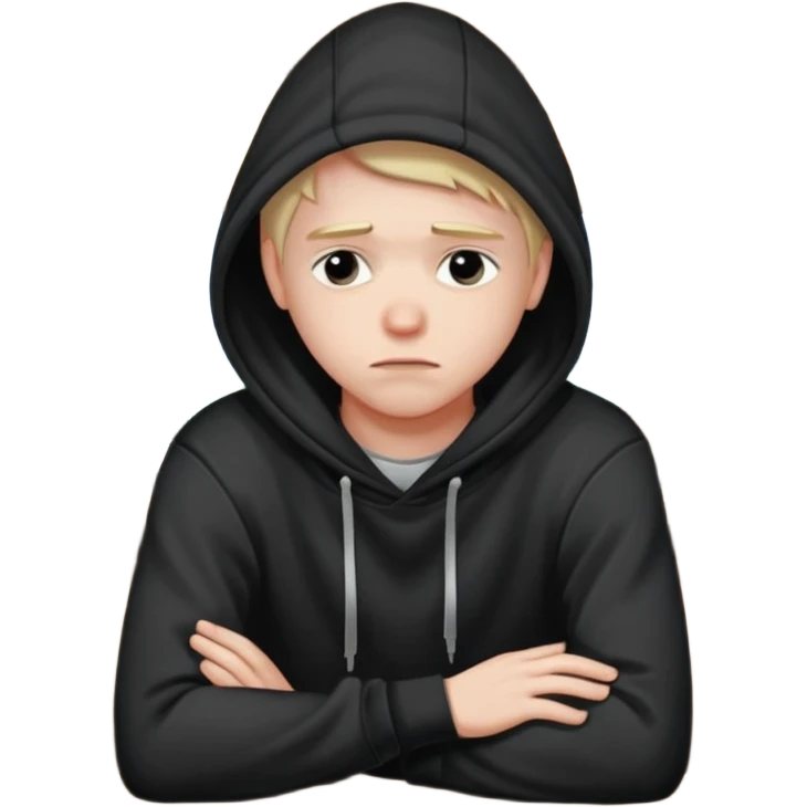 Caucasian in black hoodie sitting sad at bar leaning on arm emoji