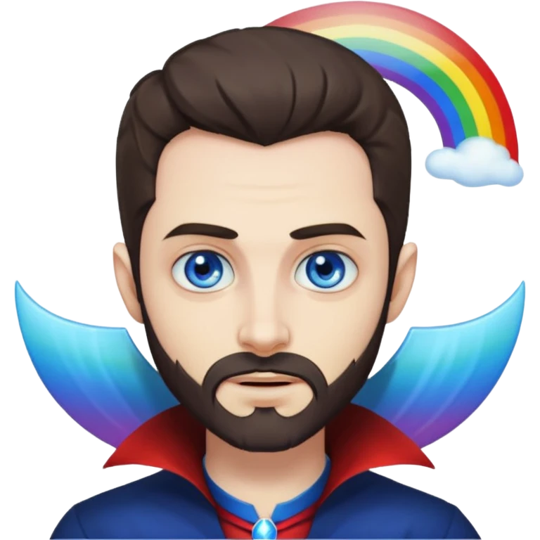 Vampire with blue eyes, short beard/scruff and rainbow moon behind him emoji