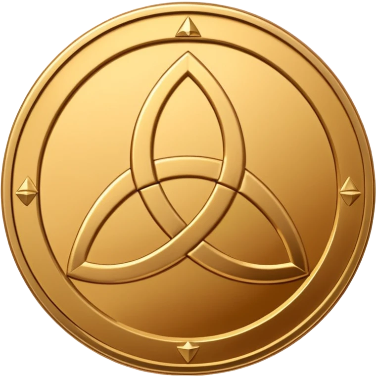 Gold coin with a triquetra and an overlapping triangle on it emoji