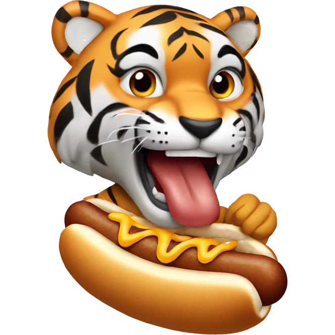 Tiger eating a hot dog emoji