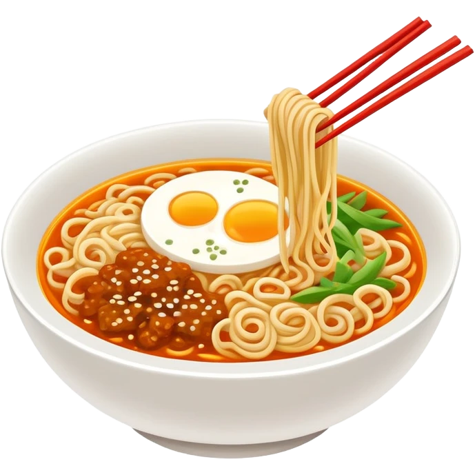 Wuhan hot dry noodles with sesame paste breakfast bowl, simplified emoji style with bold outlines and bright colors, cartoon style Hubei morning Re Gan Mian emoji