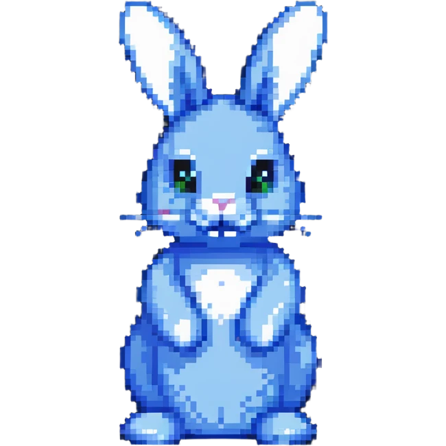 blue easter bunny, minimalist pixel art emoji