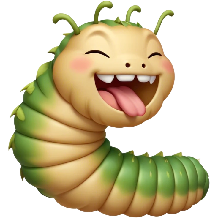 Cinematic Adorable Yawning Caterpillar Portrait Emoji, Head tilted slightly with a dramatic, wide-open yawn, showcasing a plump, segmented body with softly drooping edges and sleepy, half-closed eyes, Simplified yet irresistibly cute features, highly detailed, glowing with a soft, cozy natural glow, high shine, relaxed yet expressive, stylized with a dash of whimsical transformation charm, soft glowing outline, capturing the essence of a drowsy caterpillar that appears ready to stretch and yawn its way out of the screen! emoji