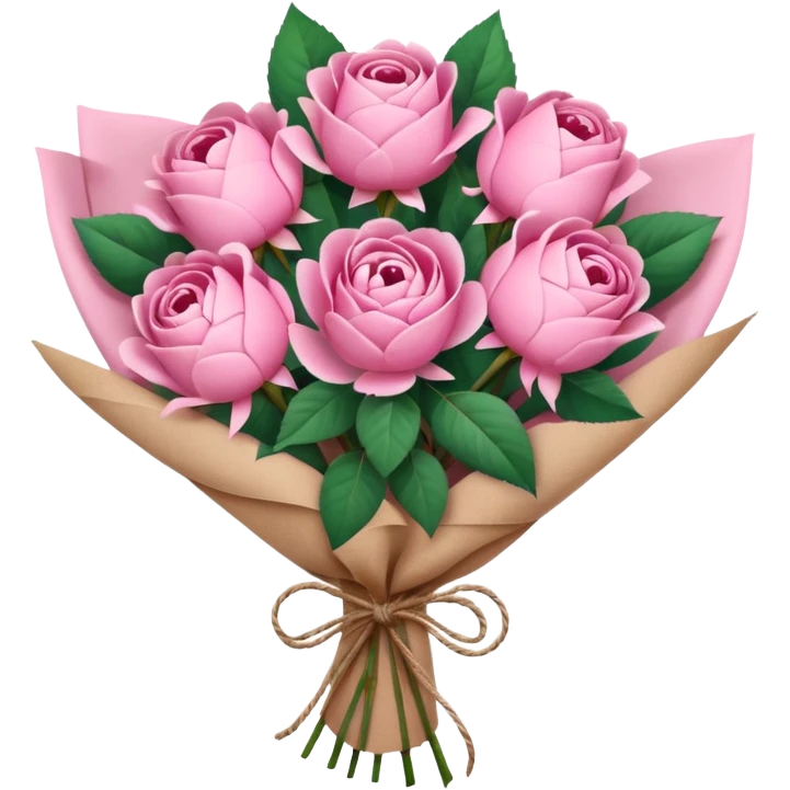 Bouquet of pink flower like rose and peony wrapped in kraft paper emoji