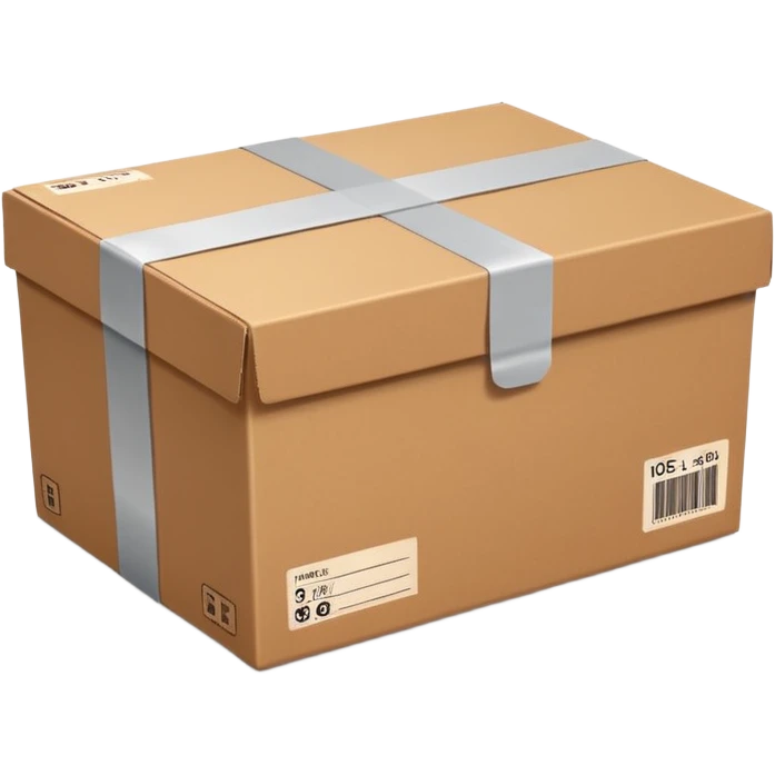  cardboard delivery box with a shipping label and tape. Rounded, glossy, smooth, soft shadows, white background.


 emoji