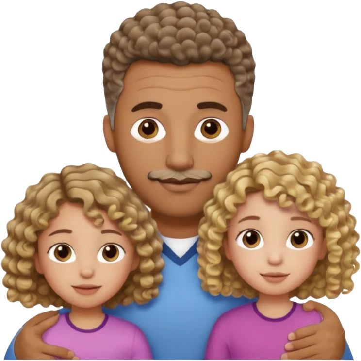 Brown dad with short fade with his two daughtersbone who is 5 and has curly brown and blone hair and one who is smaller who has wavy hair mixed race emoji
