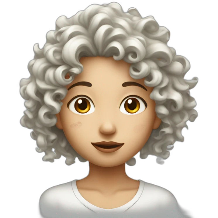 female face with curly hair and with many large irregular milk stains emoji