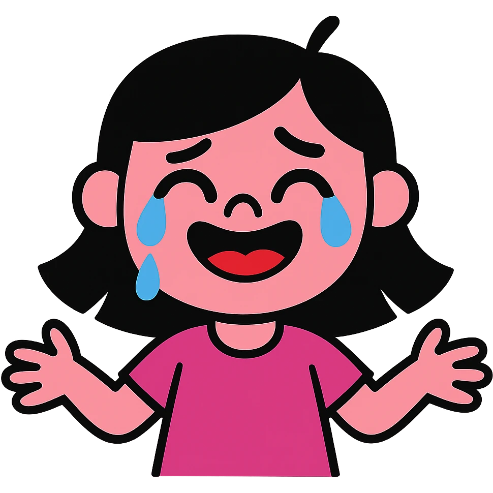 pembe ağlayan ve gülen, siyah saçlı kız emoji