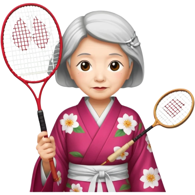 ancient japanese old woman cherry color with 1 badminton racket emoji