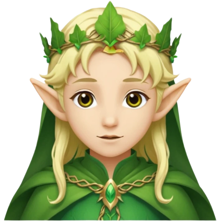 Forest Elf – elegant green-skinned elf with leaf crown and cloak, blonde hair emoji