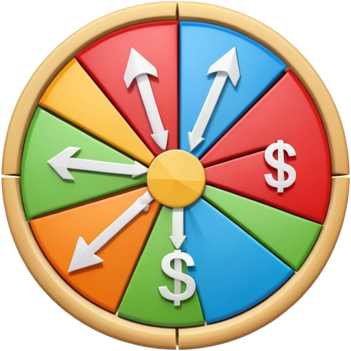 pie chart with arrows and a dollar sign emoji