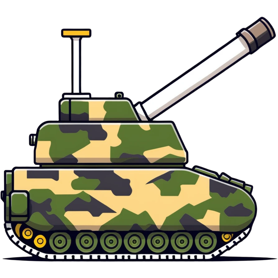 Military tank with camouflage pattern and large cannon emoji
