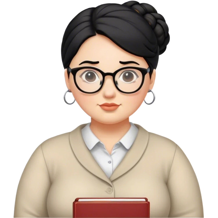 pale chubby female teacher with black hair in a updo bun, wearing glasses emoji