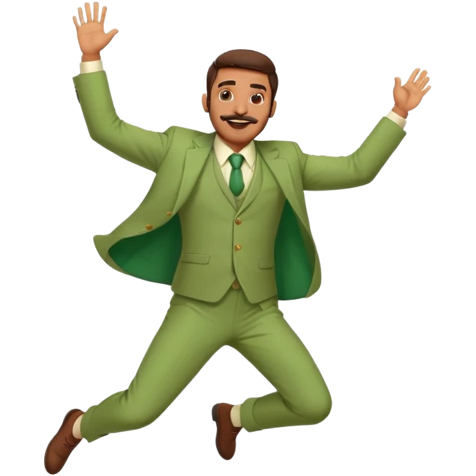  Indian Man wearing green suit with small mustache and beard Jumping with joy with 2 arms and 2 legs  emoji