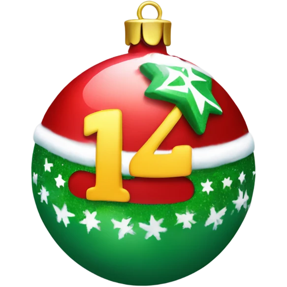 A Christmas bauble with a number 1 on it emoji
