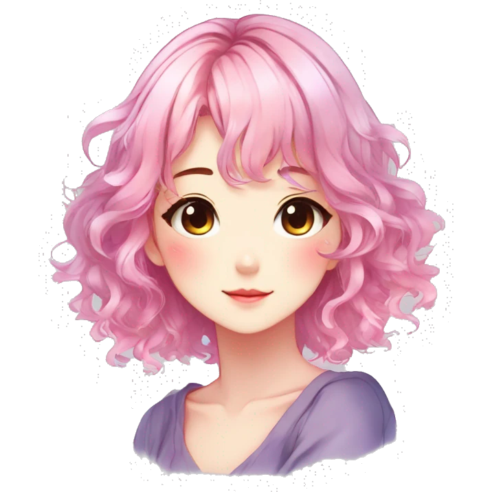 Gorgeous anime style shojo character with blushing face aesthetic and pretty colorful shiny gradient hair with hair garment trending style emoji