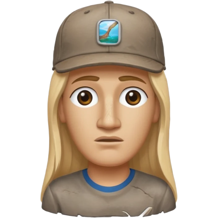 Easter island head rock with long blonde hair and a backwards baseball cap emoji