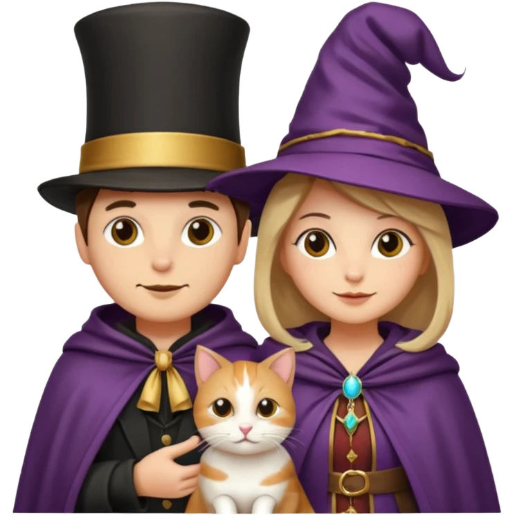 magician couple and their pet cat emoji