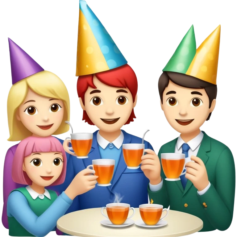 people having a tea party, cheerful emoji