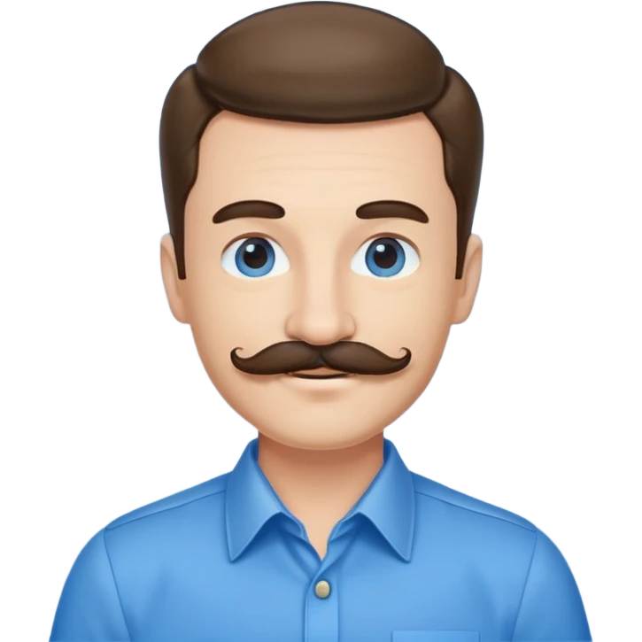 Business owner, well dressed, blue shirt, mustache, happy emoji