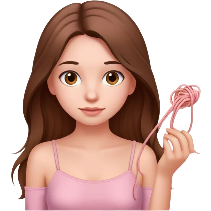 a long brown hair girl wearing a soft pink spaghetti top emoji