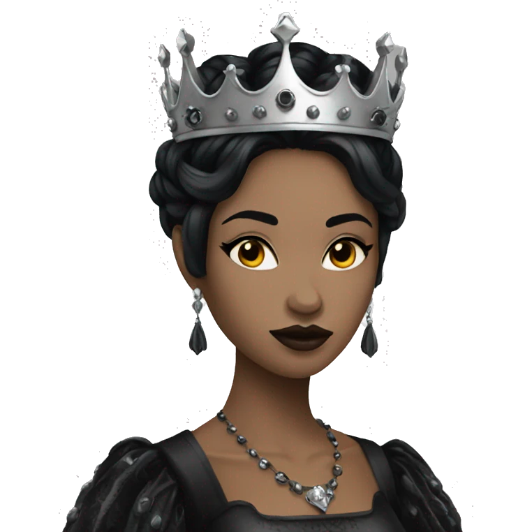 gothic queen with black crown black hair emoji