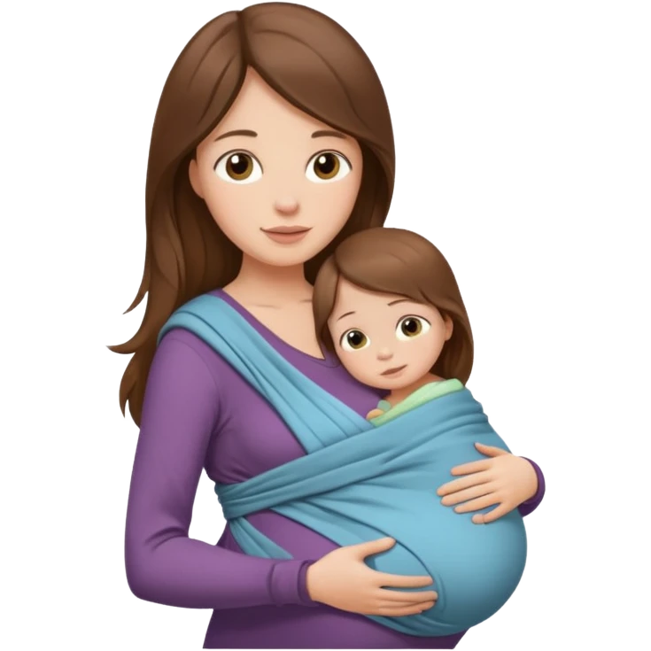 Pregnancy babywearing mom with long brown hair and fair skin with a small baby and wrap  emoji