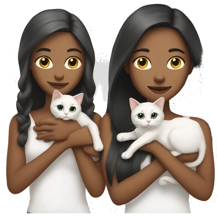 Two long hair girls with white skin and two cats in their hands emoji