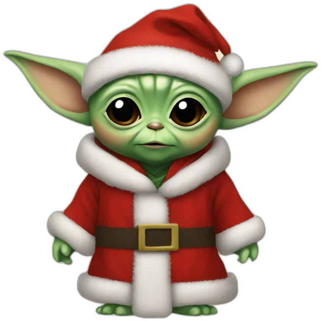 Baby Yoda wearing Santa Claus outfit emoji