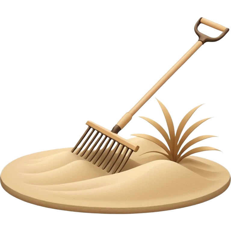 Minimalist emoji of a Japanese zen garden rake with four teeth, elegant thin lines, light wood tone, sand-beige palette, flat vector style, calm and balanced aesthetic, zen-inspired, transparent background, premium minimal design emoji