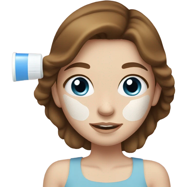 White Skin care on white freackles skin of a Brown hair blue eyes girl emoji