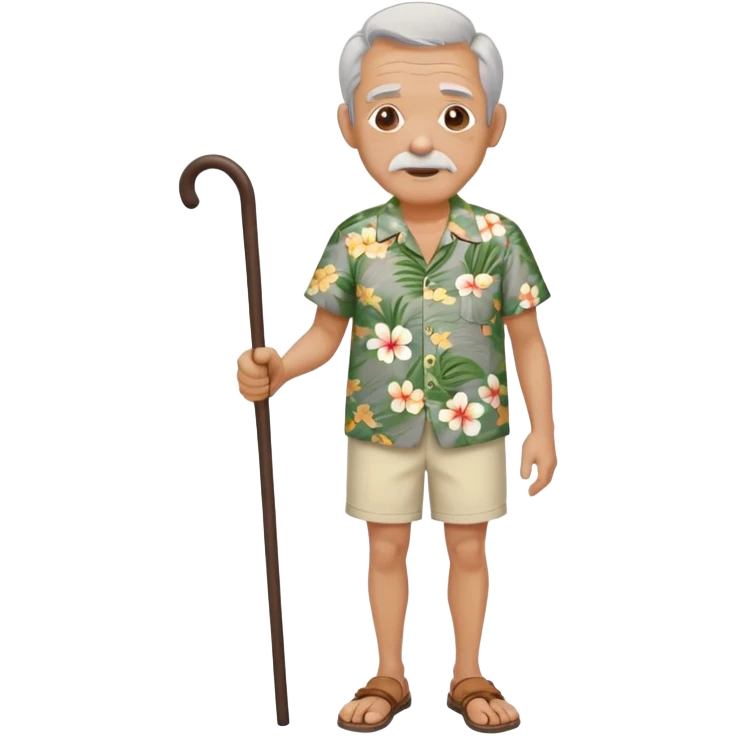old man with cane and Hawaiian shirt and cream short emoji