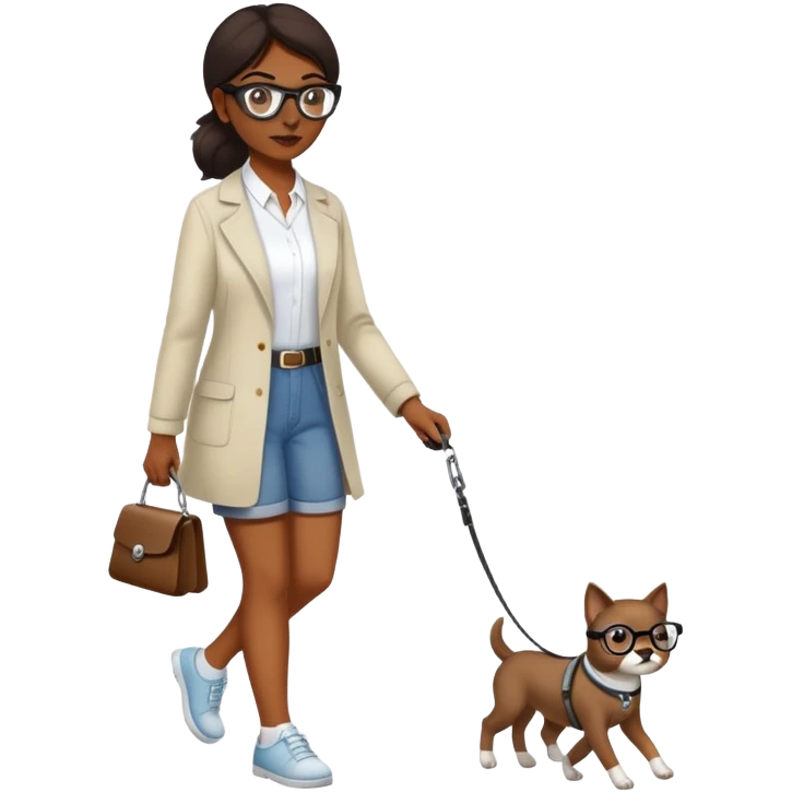 white nerd glasses being walked on a leash by darker female  emoji