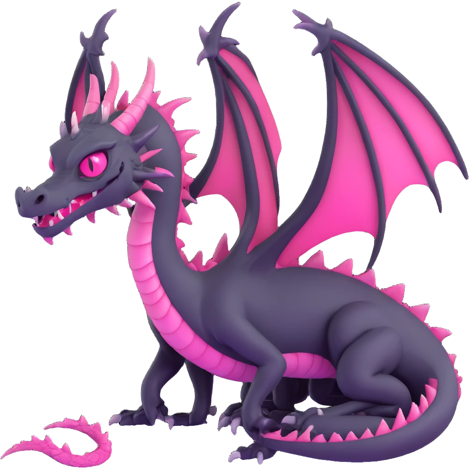 3D gothic dragon with pink eyes, elegant and mysterious emoji